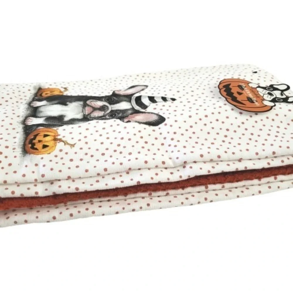 Frenchie French Bulldog Halloween Dog Pumpkin 3 Pack Kitchen Towel Set NEW!